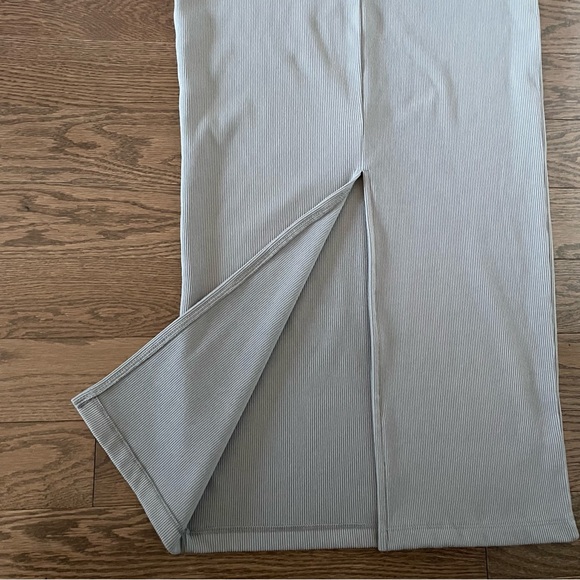 Back Slit Pencil Skirt - Stretch Rib Jersey Knit - Midi - Bodycon - Light Grey - Picture 8 of 13